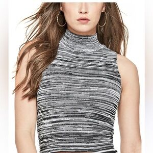 GUESS Kaya Space -Dyed Cropped Top in Black Mock Neck Stretch Sleeveless Layer